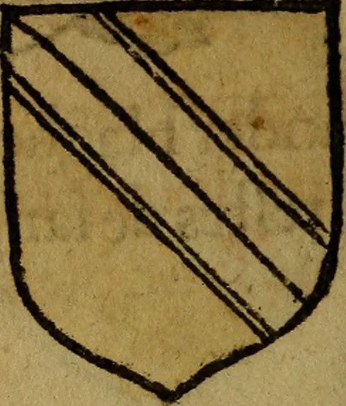 An illustration from Le jardin d'armoiries : contenant les armes de plusieurs nobles royaumes & maisons de Germanie Inferieure: oeuvre autant nouveau, que proufitable à tous amateurs du noble exercice d'armes. Den boomagert der wapenen, inhoudende wapenen van vele edele huysen van dese Nederlanden, en andere onliggende .., 1567, leaf 175