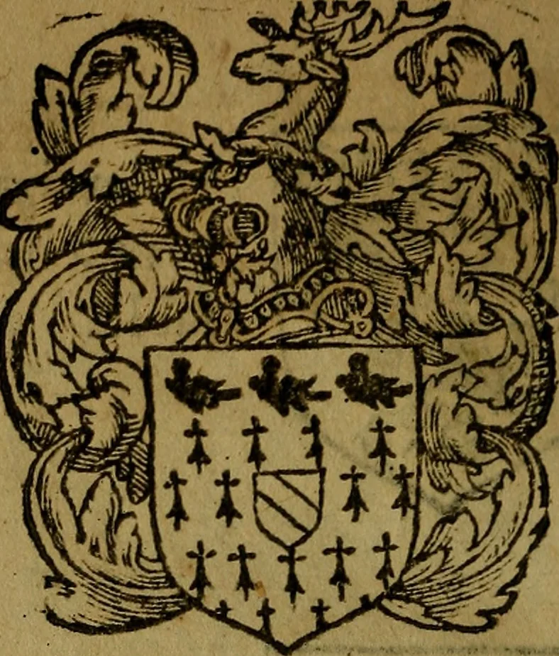 An illustration from Le jardin d'armoiries : contenant les armes de plusieurs nobles royaumes & maisons de Germanie Inferieure: oeuvre autant nouveau, que proufitable à tous amateurs du noble exercice d'armes. Den boomagert der wapenen, inhoudende wapenen van vele edele huysen van dese Nederlanden, en andere onliggende .., 1567, leaf 179