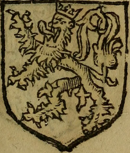 An illustration from Le jardin d'armoiries : contenant les armes de plusieurs nobles royaumes & maisons de Germanie Inferieure: oeuvre autant nouveau, que proufitable à tous amateurs du noble exercice d'armes. Den boomagert der wapenen, inhoudende wapenen van vele edele huysen van dese Nederlanden, en andere onliggende .., 1567, leaf 196