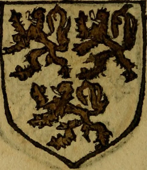 An illustration from Le jardin d'armoiries : contenant les armes de plusieurs nobles royaumes & maisons de Germanie Inferieure: oeuvre autant nouveau, que proufitable à tous amateurs du noble exercice d'armes. Den boomagert der wapenen, inhoudende wapenen van vele edele huysen van dese Nederlanden, en andere onliggende .., 1567, leaf 197