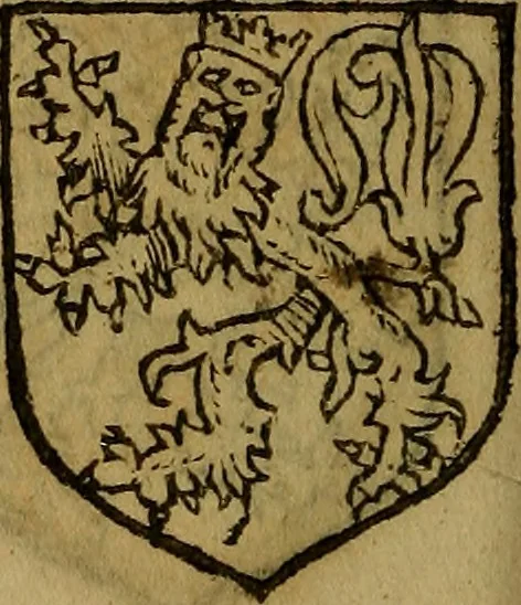 An illustration from Le jardin d'armoiries : contenant les armes de plusieurs nobles royaumes & maisons de Germanie Inferieure: oeuvre autant nouveau, que proufitable à tous amateurs du noble exercice d'armes. Den boomagert der wapenen, inhoudende wapenen van vele edele huysen van dese Nederlanden, en andere onliggende .., 1567, leaf 197