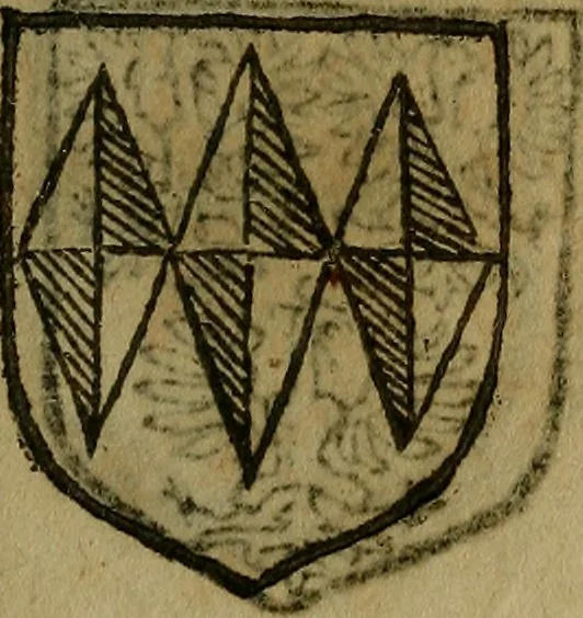 An illustration from Le jardin d'armoiries : contenant les armes de plusieurs nobles royaumes & maisons de Germanie Inferieure: oeuvre autant nouveau, que proufitable à tous amateurs du noble exercice d'armes. Den boomagert der wapenen, inhoudende wapenen van vele edele huysen van dese Nederlanden, en andere onliggende .., 1567, leaf 198