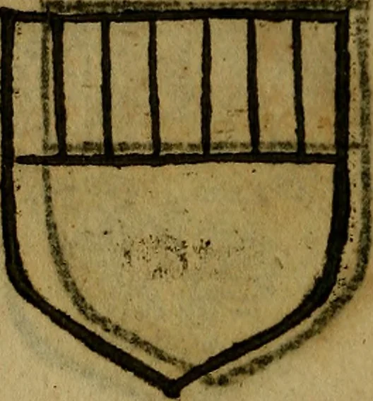 An illustration from Le jardin d'armoiries : contenant les armes de plusieurs nobles royaumes & maisons de Germanie Inferieure: oeuvre autant nouveau, que proufitable à tous amateurs du noble exercice d'armes. Den boomagert der wapenen, inhoudende wapenen van vele edele huysen van dese Nederlanden, en andere onliggende .., 1567, leaf 201