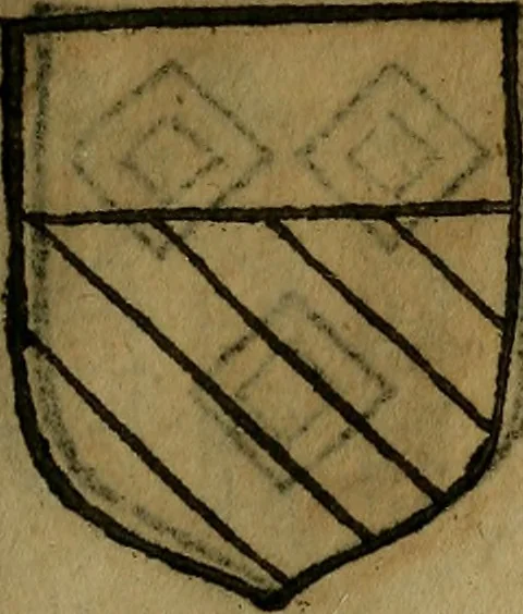 An illustration from Le jardin d'armoiries : contenant les armes de plusieurs nobles royaumes & maisons de Germanie Inferieure: oeuvre autant nouveau, que proufitable à tous amateurs du noble exercice d'armes. Den boomagert der wapenen, inhoudende wapenen van vele edele huysen van dese Nederlanden, en andere onliggende .., 1567, leaf 202