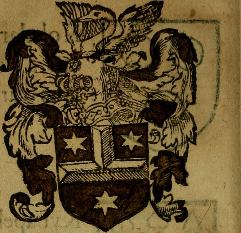 An illustration from Le jardin d'armoiries : contenant les armes de plusieurs nobles royaumes & maisons de Germanie Inferieure: oeuvre autant nouveau, que proufitable à tous amateurs du noble exercice d'armes. Den boomagert der wapenen, inhoudende wapenen van vele edele huysen van dese Nederlanden, en andere onliggende .., 1567, leaf 207
