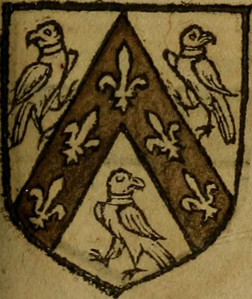 An illustration from Le jardin d'armoiries : contenant les armes de plusieurs nobles royaumes & maisons de Germanie Inferieure: oeuvre autant nouveau, que proufitable à tous amateurs du noble exercice d'armes. Den boomagert der wapenen, inhoudende wapenen van vele edele huysen van dese Nederlanden, en andere onliggende .., 1567, leaf 210
