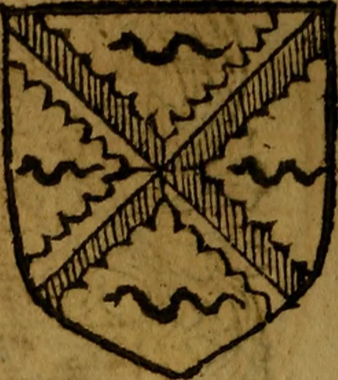 An illustration from Le jardin d'armoiries : contenant les armes de plusieurs nobles royaumes & maisons de Germanie Inferieure: oeuvre autant nouveau, que proufitable à tous amateurs du noble exercice d'armes. Den boomagert der wapenen, inhoudende wapenen van vele edele huysen van dese Nederlanden, en andere onliggende .., 1567, leaf 211