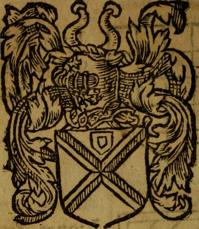 An illustration from Le jardin d'armoiries : contenant les armes de plusieurs nobles royaumes & maisons de Germanie Inferieure: oeuvre autant nouveau, que proufitable à tous amateurs du noble exercice d'armes. Den boomagert der wapenen, inhoudende wapenen van vele edele huysen van dese Nederlanden, en andere onliggende .., 1567, leaf 213