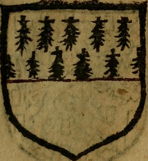 An illustration from Le jardin d'armoiries : contenant les armes de plusieurs nobles royaumes & maisons de Germanie Inferieure: oeuvre autant nouveau, que proufitable à tous amateurs du noble exercice d'armes. Den boomagert der wapenen, inhoudende wapenen van vele edele huysen van dese Nederlanden, en andere onliggende .., 1567, leaf 214