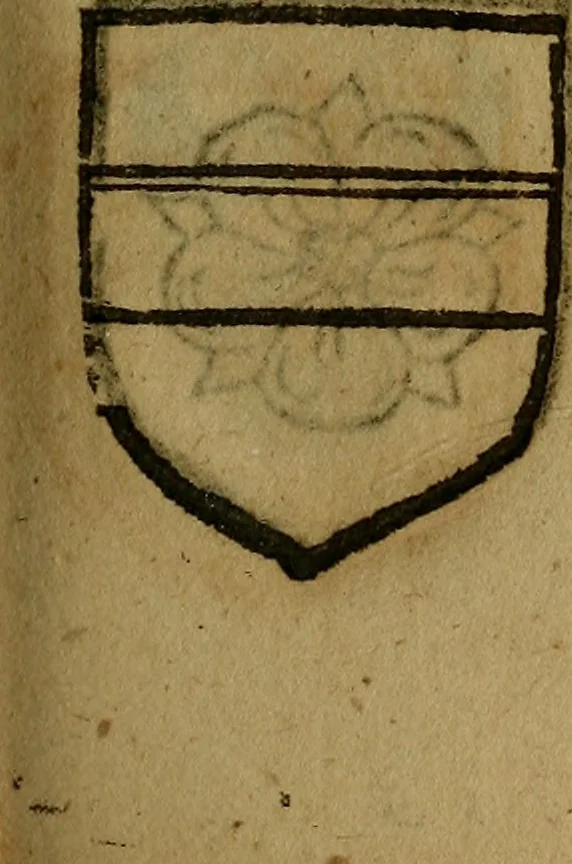 An illustration from Le jardin d'armoiries : contenant les armes de plusieurs nobles royaumes & maisons de Germanie Inferieure: oeuvre autant nouveau, que proufitable à tous amateurs du noble exercice d'armes. Den boomagert der wapenen, inhoudende wapenen van vele edele huysen van dese Nederlanden, en andere onliggende .., 1567, leaf 214
