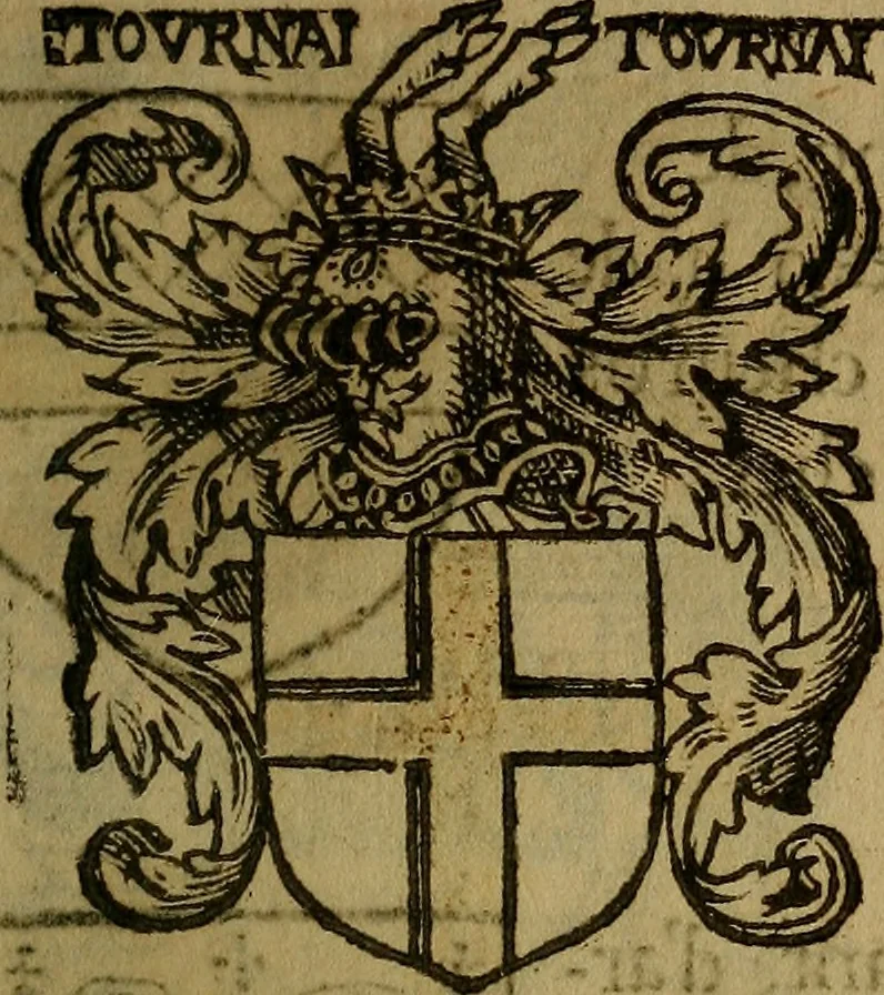 An illustration from Le jardin d'armoiries : contenant les armes de plusieurs nobles royaumes & maisons de Germanie Inferieure: oeuvre autant nouveau, que proufitable à tous amateurs du noble exercice d'armes. Den boomagert der wapenen, inhoudende wapenen van vele edele huysen van dese Nederlanden, en andere onliggende .., 1567, leaf 228