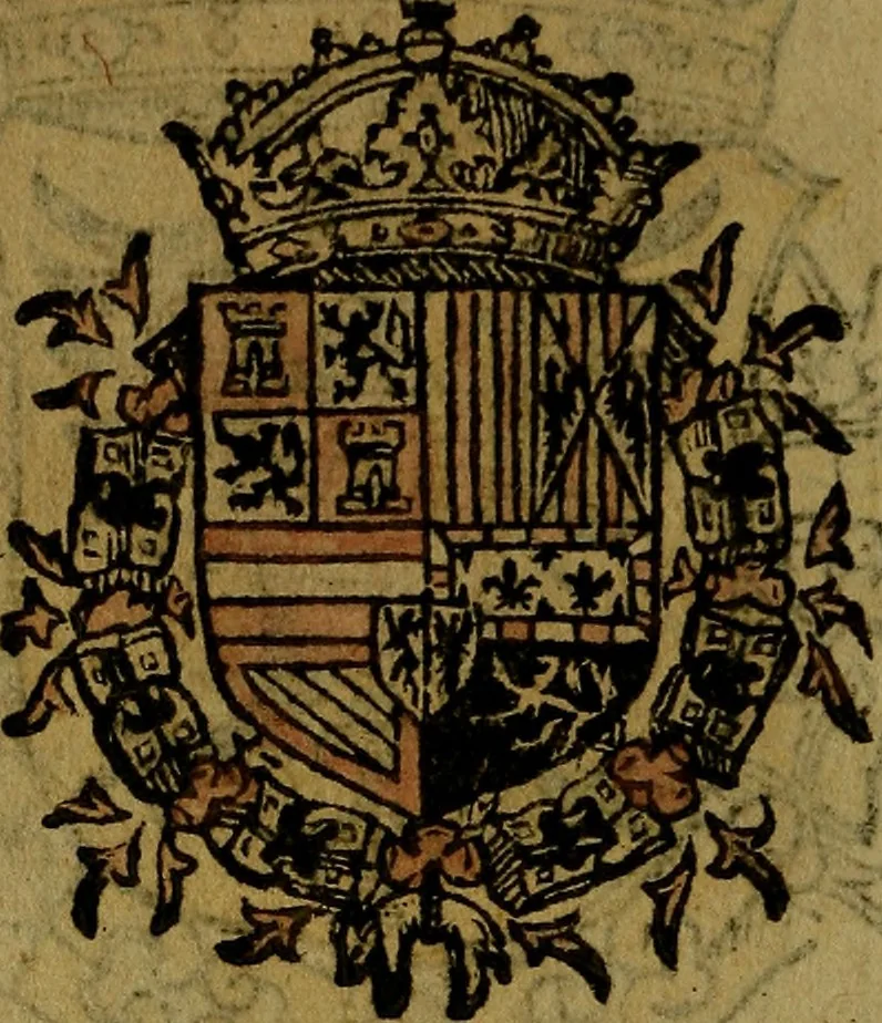 An illustration from Le jardin d'armoiries : contenant les armes de plusieurs nobles royaumes & maisons de Germanie Inferieure: oeuvre autant nouveau, que proufitable à tous amateurs du noble exercice d'armes. Den boomagert der wapenen, inhoudende wapenen van vele edele huysen van dese Nederlanden, en andere onliggende .., 1567, leaf 23