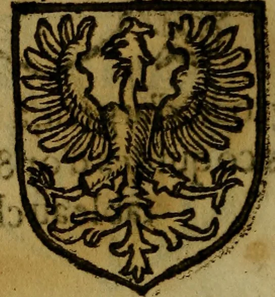 An illustration from Le jardin d'armoiries : contenant les armes de plusieurs nobles royaumes & maisons de Germanie Inferieure: oeuvre autant nouveau, que proufitable à tous amateurs du noble exercice d'armes. Den boomagert der wapenen, inhoudende wapenen van vele edele huysen van dese Nederlanden, en andere onliggende .., 1567, leaf 231