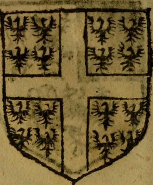 An illustration from Le jardin d'armoiries : contenant les armes de plusieurs nobles royaumes & maisons de Germanie Inferieure: oeuvre autant nouveau, que proufitable à tous amateurs du noble exercice d'armes. Den boomagert der wapenen, inhoudende wapenen van vele edele huysen van dese Nederlanden, en andere onliggende .., 1567, leaf 237