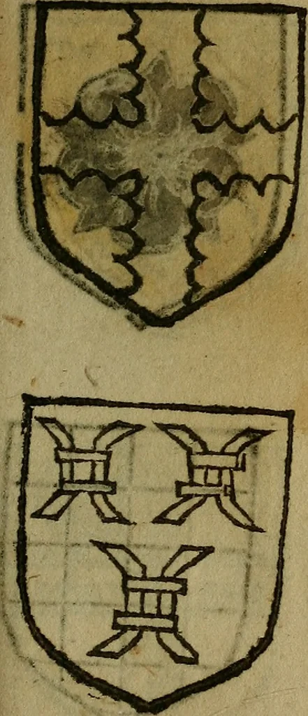 An illustration from Le jardin d'armoiries : contenant les armes de plusieurs nobles royaumes & maisons de Germanie Inferieure: oeuvre autant nouveau, que proufitable à tous amateurs du noble exercice d'armes. Den boomagert der wapenen, inhoudende wapenen van vele edele huysen van dese Nederlanden, en andere onliggende .., 1567, leaf 238