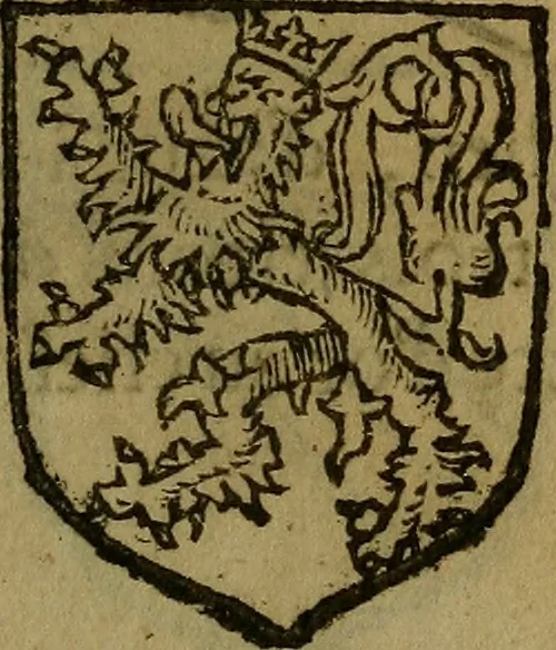 An illustration from Le jardin d'armoiries : contenant les armes de plusieurs nobles royaumes & maisons de Germanie Inferieure: oeuvre autant nouveau, que proufitable à tous amateurs du noble exercice d'armes. Den boomagert der wapenen, inhoudende wapenen van vele edele huysen van dese Nederlanden, en andere onliggende .., 1567, leaf 240