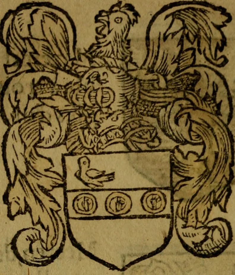 An illustration from Le jardin d'armoiries : contenant les armes de plusieurs nobles royaumes & maisons de Germanie Inferieure: oeuvre autant nouveau, que proufitable à tous amateurs du noble exercice d'armes. Den boomagert der wapenen, inhoudende wapenen van vele edele huysen van dese Nederlanden, en andere onliggende .., 1567, leaf 241