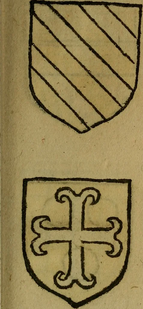 An illustration from Le jardin d'armoiries : contenant les armes de plusieurs nobles royaumes & maisons de Germanie Inferieure: oeuvre autant nouveau, que proufitable à tous amateurs du noble exercice d'armes. Den boomagert der wapenen, inhoudende wapenen van vele edele huysen van dese Nederlanden, en andere onliggende .., 1567, leaf 244