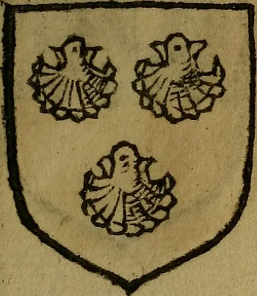 An illustration from Le jardin d'armoiries : contenant les armes de plusieurs nobles royaumes & maisons de Germanie Inferieure: oeuvre autant nouveau, que proufitable à tous amateurs du noble exercice d'armes. Den boomagert der wapenen, inhoudende wapenen van vele edele huysen van dese Nederlanden, en andere onliggende .., 1567, leaf 252