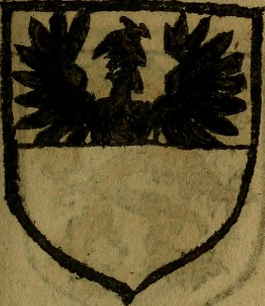 An illustration from Le jardin d'armoiries : contenant les armes de plusieurs nobles royaumes & maisons de Germanie Inferieure: oeuvre autant nouveau, que proufitable à tous amateurs du noble exercice d'armes. Den boomagert der wapenen, inhoudende wapenen van vele edele huysen van dese Nederlanden, en andere onliggende .., 1567, leaf 254