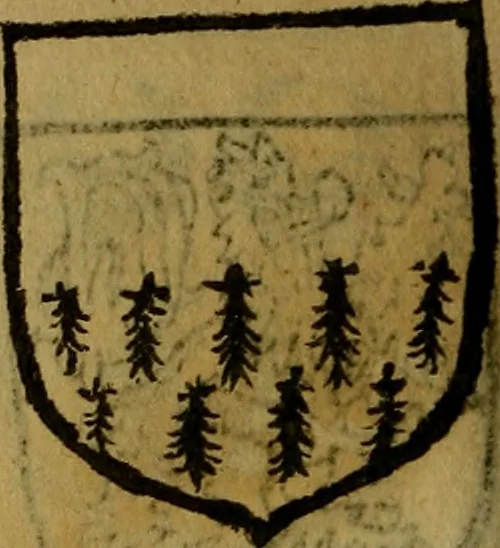 An illustration from Le jardin d'armoiries : contenant les armes de plusieurs nobles royaumes & maisons de Germanie Inferieure: oeuvre autant nouveau, que proufitable à tous amateurs du noble exercice d'armes. Den boomagert der wapenen, inhoudende wapenen van vele edele huysen van dese Nederlanden, en andere onliggende .., 1567, leaf 259