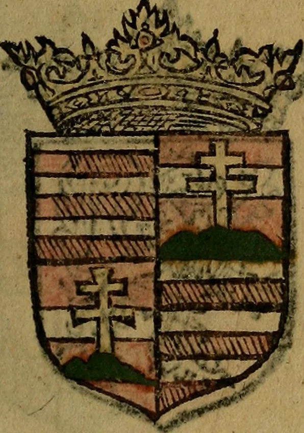 An illustration from Le jardin d'armoiries : contenant les armes de plusieurs nobles royaumes & maisons de Germanie Inferieure: oeuvre autant nouveau, que proufitable à tous amateurs du noble exercice d'armes. Den boomagert der wapenen, inhoudende wapenen van vele edele huysen van dese Nederlanden, en andere onliggende .., 1567, leaf 26