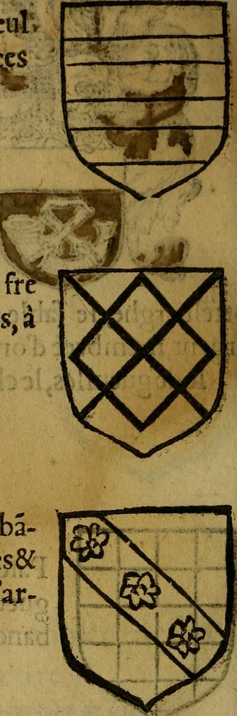 An illustration from Le jardin d'armoiries : contenant les armes de plusieurs nobles royaumes & maisons de Germanie Inferieure: oeuvre autant nouveau, que proufitable à tous amateurs du noble exercice d'armes. Den boomagert der wapenen, inhoudende wapenen van vele edele huysen van dese Nederlanden, en andere onliggende .., 1567, leaf 263