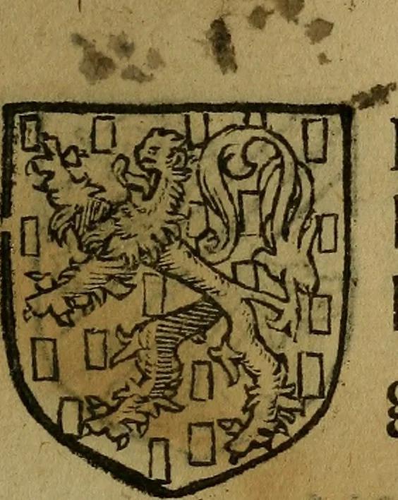 An illustration from Le jardin d'armoiries : contenant les armes de plusieurs nobles royaumes & maisons de Germanie Inferieure: oeuvre autant nouveau, que proufitable à tous amateurs du noble exercice d'armes. Den boomagert der wapenen, inhoudende wapenen van vele edele huysen van dese Nederlanden, en andere onliggende .., 1567, leaf 264