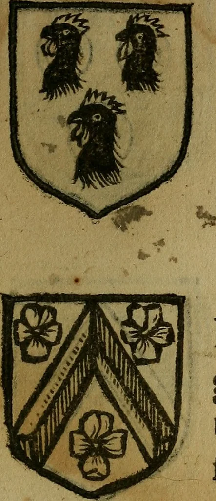 An illustration from Le jardin d'armoiries : contenant les armes de plusieurs nobles royaumes & maisons de Germanie Inferieure: oeuvre autant nouveau, que proufitable à tous amateurs du noble exercice d'armes. Den boomagert der wapenen, inhoudende wapenen van vele edele huysen van dese Nederlanden, en andere onliggende .., 1567, leaf 266