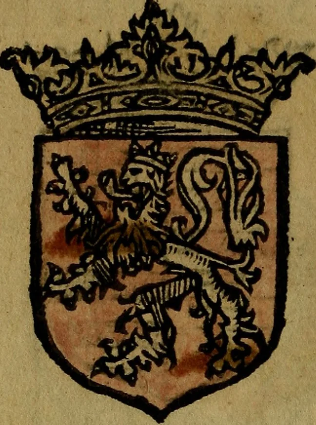 An illustration from Le jardin d'armoiries : contenant les armes de plusieurs nobles royaumes & maisons de Germanie Inferieure: oeuvre autant nouveau, que proufitable à tous amateurs du noble exercice d'armes. Den boomagert der wapenen, inhoudende wapenen van vele edele huysen van dese Nederlanden, en andere onliggende .., 1567, leaf 27