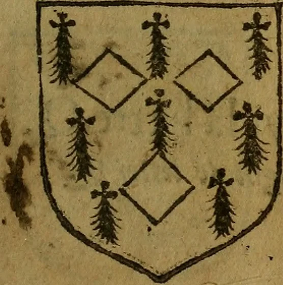 An illustration from Le jardin d'armoiries : contenant les armes de plusieurs nobles royaumes & maisons de Germanie Inferieure: oeuvre autant nouveau, que proufitable à tous amateurs du noble exercice d'armes. Den boomagert der wapenen, inhoudende wapenen van vele edele huysen van dese Nederlanden, en andere onliggende .., 1567, leaf 272