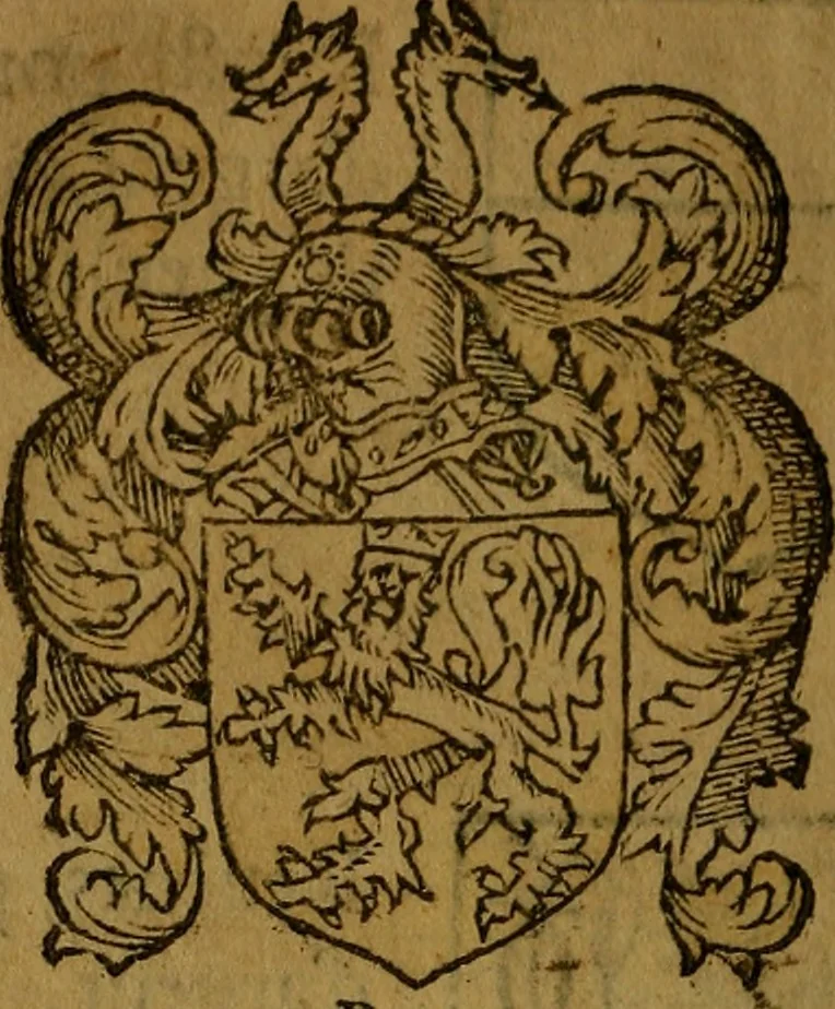 An illustration from Le jardin d'armoiries : contenant les armes de plusieurs nobles royaumes & maisons de Germanie Inferieure: oeuvre autant nouveau, que proufitable à tous amateurs du noble exercice d'armes. Den boomagert der wapenen, inhoudende wapenen van vele edele huysen van dese Nederlanden, en andere onliggende .., 1567, leaf 279