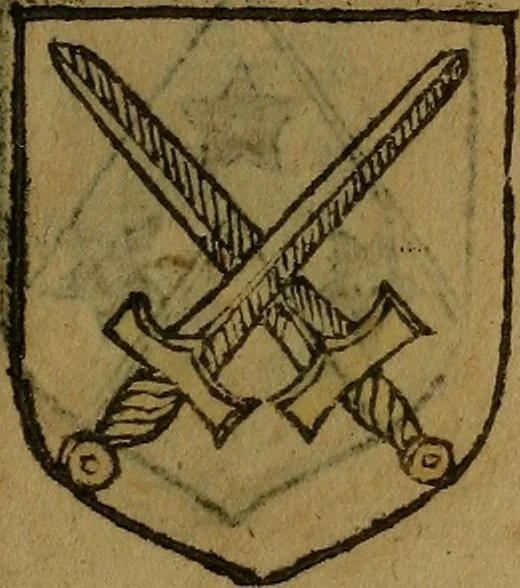 An illustration from Le jardin d'armoiries : contenant les armes de plusieurs nobles royaumes & maisons de Germanie Inferieure: oeuvre autant nouveau, que proufitable à tous amateurs du noble exercice d'armes. Den boomagert der wapenen, inhoudende wapenen van vele edele huysen van dese Nederlanden, en andere onliggende .., 1567, leaf 284