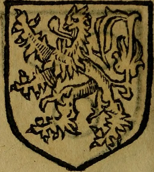 An illustration from Le jardin d'armoiries : contenant les armes de plusieurs nobles royaumes & maisons de Germanie Inferieure: oeuvre autant nouveau, que proufitable à tous amateurs du noble exercice d'armes. Den boomagert der wapenen, inhoudende wapenen van vele edele huysen van dese Nederlanden, en andere onliggende .., 1567, leaf 287