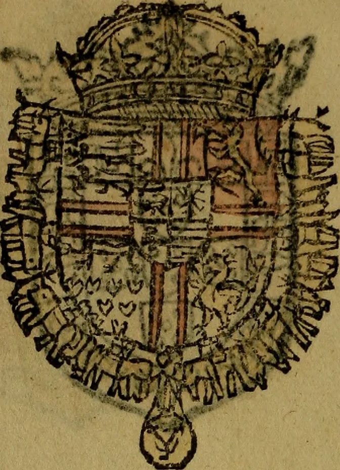 An illustration from Le jardin d'armoiries : contenant les armes de plusieurs nobles royaumes & maisons de Germanie Inferieure: oeuvre autant nouveau, que proufitable à tous amateurs du noble exercice d'armes. Den boomagert der wapenen, inhoudende wapenen van vele edele huysen van dese Nederlanden, en andere onliggende .., 1567, leaf 29