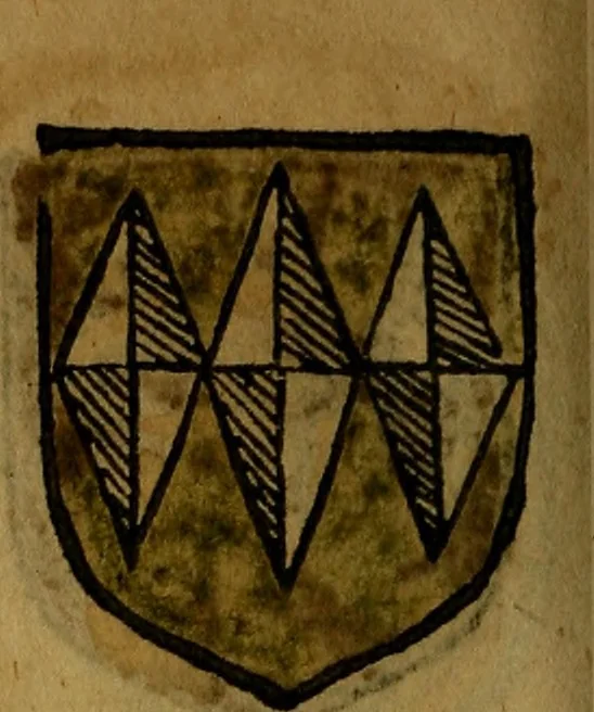 An illustration from Le jardin d'armoiries : contenant les armes de plusieurs nobles royaumes & maisons de Germanie Inferieure: oeuvre autant nouveau, que proufitable à tous amateurs du noble exercice d'armes. Den boomagert der wapenen, inhoudende wapenen van vele edele huysen van dese Nederlanden, en andere onliggende .., 1567, leaf 293