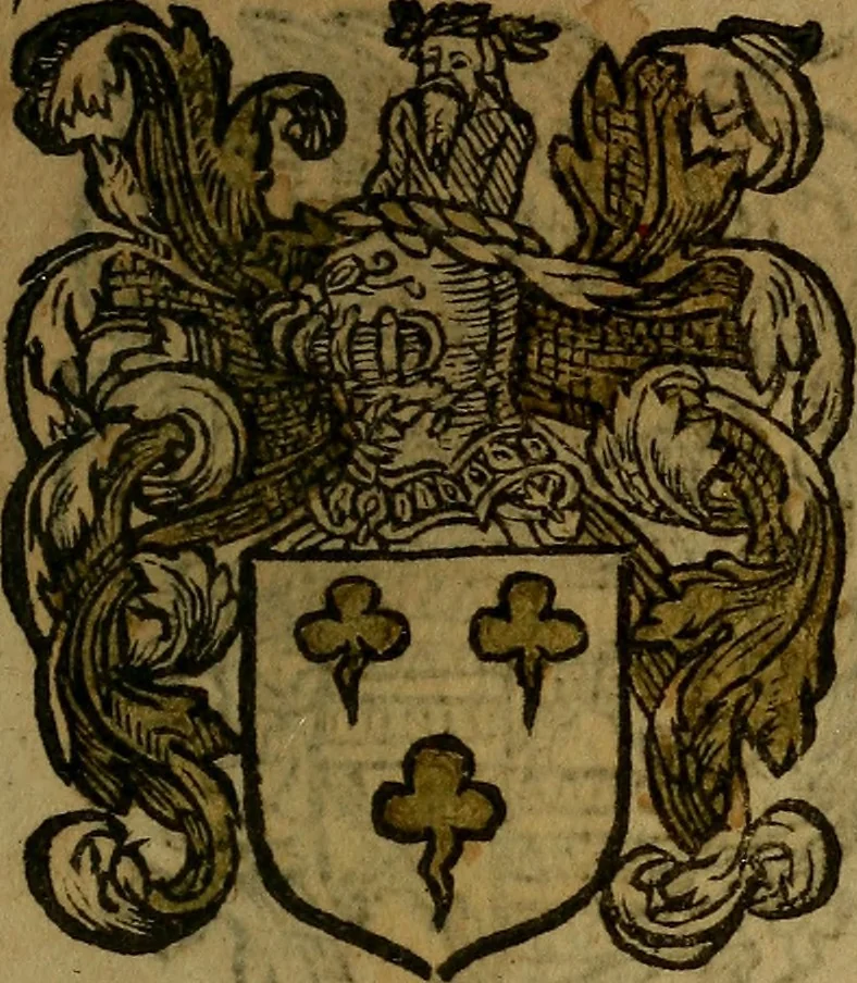 An illustration from Le jardin d'armoiries : contenant les armes de plusieurs nobles royaumes & maisons de Germanie Inferieure: oeuvre autant nouveau, que proufitable à tous amateurs du noble exercice d'armes. Den boomagert der wapenen, inhoudende wapenen van vele edele huysen van dese Nederlanden, en andere onliggende .., 1567, leaf 294