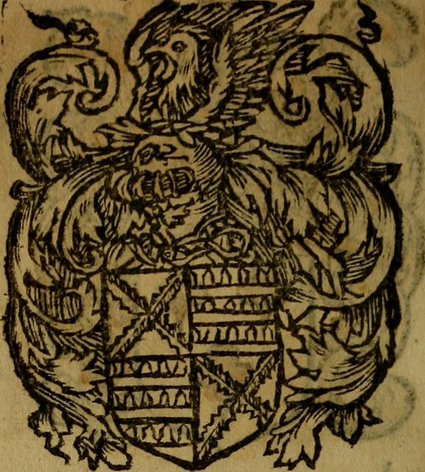 An illustration from Le jardin d'armoiries : contenant les armes de plusieurs nobles royaumes & maisons de Germanie Inferieure: oeuvre autant nouveau, que proufitable à tous amateurs du noble exercice d'armes. Den boomagert der wapenen, inhoudende wapenen van vele edele huysen van dese Nederlanden, en andere onliggende .., 1567, leaf 295