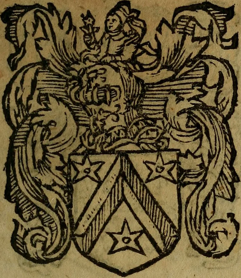 An illustration from Le jardin d'armoiries : contenant les armes de plusieurs nobles royaumes & maisons de Germanie Inferieure: oeuvre autant nouveau, que proufitable à tous amateurs du noble exercice d'armes. Den boomagert der wapenen, inhoudende wapenen van vele edele huysen van dese Nederlanden, en andere onliggende .., 1567, leaf 296