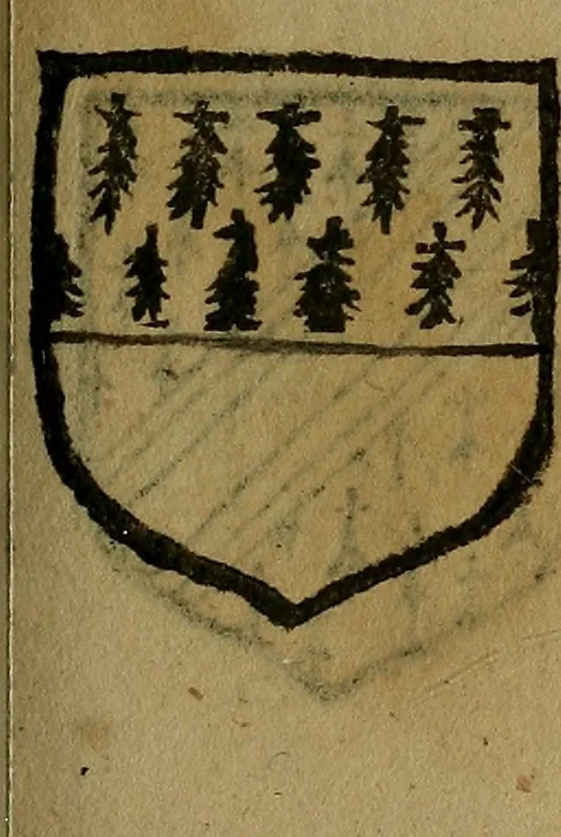 An illustration from Le jardin d'armoiries : contenant les armes de plusieurs nobles royaumes & maisons de Germanie Inferieure: oeuvre autant nouveau, que proufitable à tous amateurs du noble exercice d'armes. Den boomagert der wapenen, inhoudende wapenen van vele edele huysen van dese Nederlanden, en andere onliggende .., 1567, leaf 300