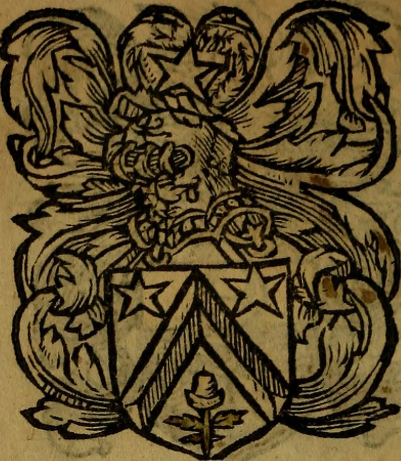 An illustration from Le jardin d'armoiries : contenant les armes de plusieurs nobles royaumes & maisons de Germanie Inferieure: oeuvre autant nouveau, que proufitable à tous amateurs du noble exercice d'armes. Den boomagert der wapenen, inhoudende wapenen van vele edele huysen van dese Nederlanden, en andere onliggende .., 1567, leaf 301
