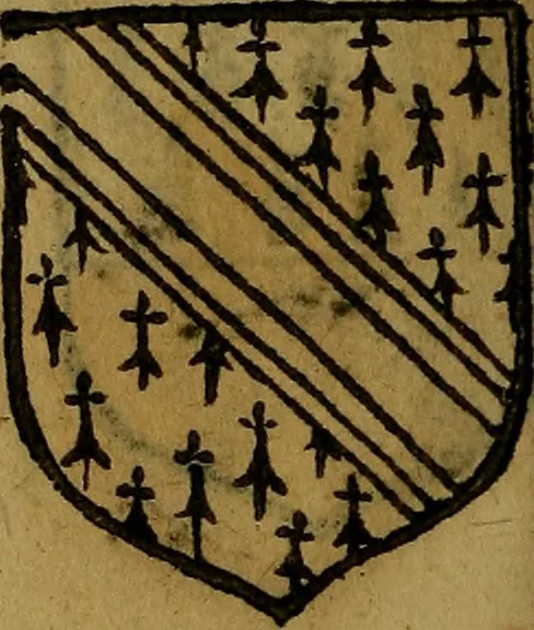 An illustration from Le jardin d'armoiries : contenant les armes de plusieurs nobles royaumes & maisons de Germanie Inferieure: oeuvre autant nouveau, que proufitable à tous amateurs du noble exercice d'armes. Den boomagert der wapenen, inhoudende wapenen van vele edele huysen van dese Nederlanden, en andere onliggende .., 1567, leaf 301