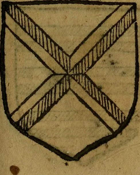 An illustration from Le jardin d'armoiries : contenant les armes de plusieurs nobles royaumes & maisons de Germanie Inferieure: oeuvre autant nouveau, que proufitable à tous amateurs du noble exercice d'armes. Den boomagert der wapenen, inhoudende wapenen van vele edele huysen van dese Nederlanden, en andere onliggende .., 1567, leaf 302