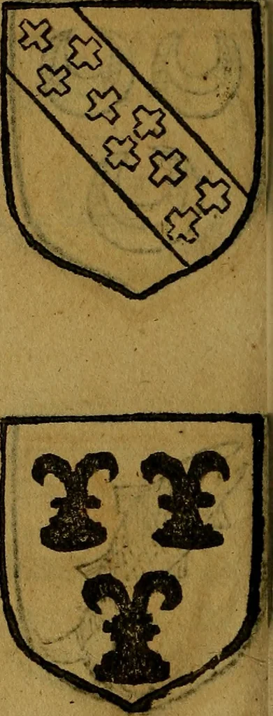 An illustration from Le jardin d'armoiries : contenant les armes de plusieurs nobles royaumes & maisons de Germanie Inferieure: oeuvre autant nouveau, que proufitable à tous amateurs du noble exercice d'armes. Den boomagert der wapenen, inhoudende wapenen van vele edele huysen van dese Nederlanden, en andere onliggende .., 1567, leaf 305