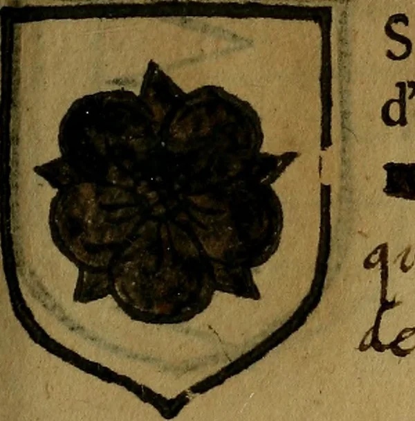 An illustration from Le jardin d'armoiries : contenant les armes de plusieurs nobles royaumes & maisons de Germanie Inferieure: oeuvre autant nouveau, que proufitable à tous amateurs du noble exercice d'armes. Den boomagert der wapenen, inhoudende wapenen van vele edele huysen van dese Nederlanden, en andere onliggende .., 1567, leaf 306