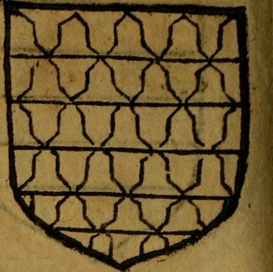 An illustration from Le jardin d'armoiries : contenant les armes de plusieurs nobles royaumes & maisons de Germanie Inferieure: oeuvre autant nouveau, que proufitable à tous amateurs du noble exercice d'armes. Den boomagert der wapenen, inhoudende wapenen van vele edele huysen van dese Nederlanden, en andere onliggende .., 1567, leaf 309