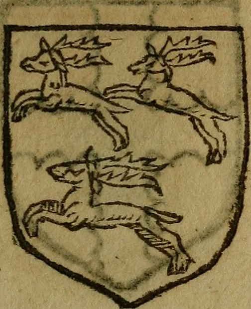 An illustration from Le jardin d'armoiries : contenant les armes de plusieurs nobles royaumes & maisons de Germanie Inferieure: oeuvre autant nouveau, que proufitable à tous amateurs du noble exercice d'armes. Den boomagert der wapenen, inhoudende wapenen van vele edele huysen van dese Nederlanden, en andere onliggende .., 1567, leaf 312