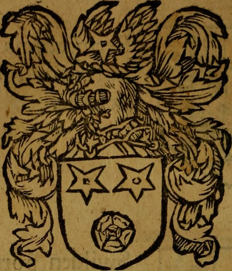 An illustration from Le jardin d'armoiries : contenant les armes de plusieurs nobles royaumes & maisons de Germanie Inferieure: oeuvre autant nouveau, que proufitable à tous amateurs du noble exercice d'armes. Den boomagert der wapenen, inhoudende wapenen van vele edele huysen van dese Nederlanden, en andere onliggende .., 1567, leaf 317