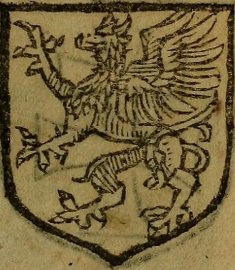 An illustration from Le jardin d'armoiries : contenant les armes de plusieurs nobles royaumes & maisons de Germanie Inferieure: oeuvre autant nouveau, que proufitable à tous amateurs du noble exercice d'armes. Den boomagert der wapenen, inhoudende wapenen van vele edele huysen van dese Nederlanden, en andere onliggende .., 1567, leaf 320