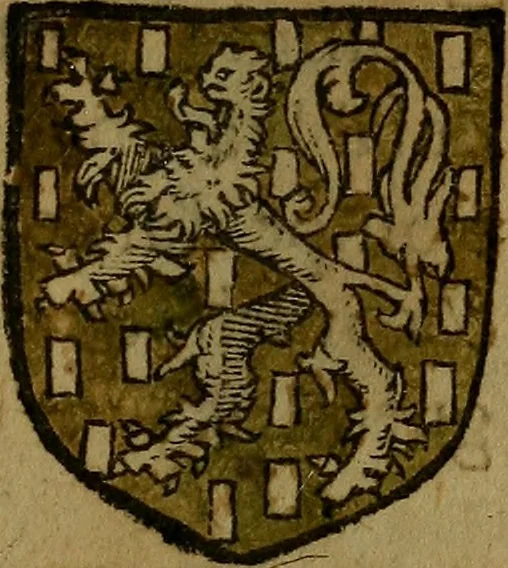 An illustration from Le jardin d'armoiries : contenant les armes de plusieurs nobles royaumes & maisons de Germanie Inferieure: oeuvre autant nouveau, que proufitable à tous amateurs du noble exercice d'armes. Den boomagert der wapenen, inhoudende wapenen van vele edele huysen van dese Nederlanden, en andere onliggende .., 1567, leaf 322